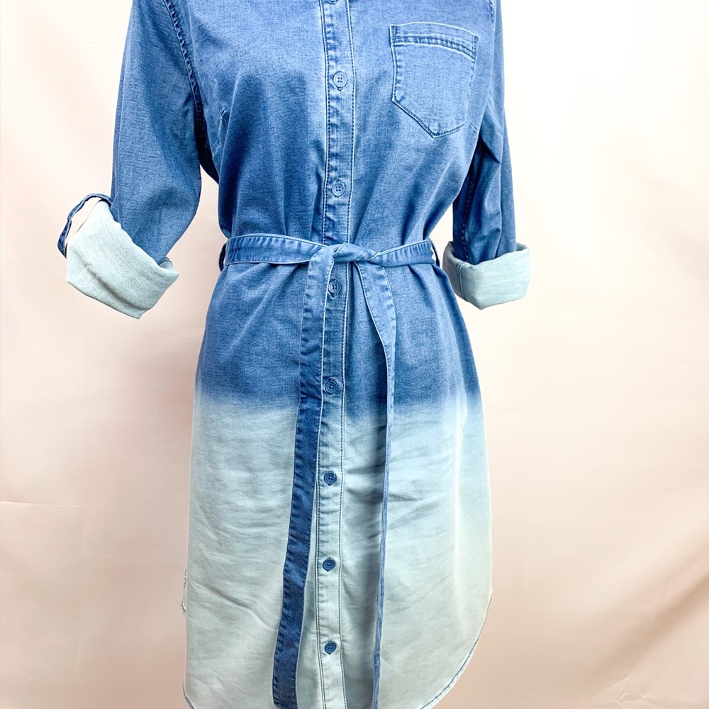 Isaac Mizrahi TRUE DENIM Ombré Shirt Dress